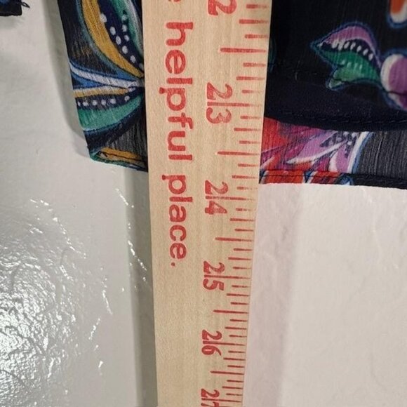 Ramy Brook Shirt Womens XS Navy Multicolor Floral Sheer Chiffon Ruffle Top - Picture 8 of 8